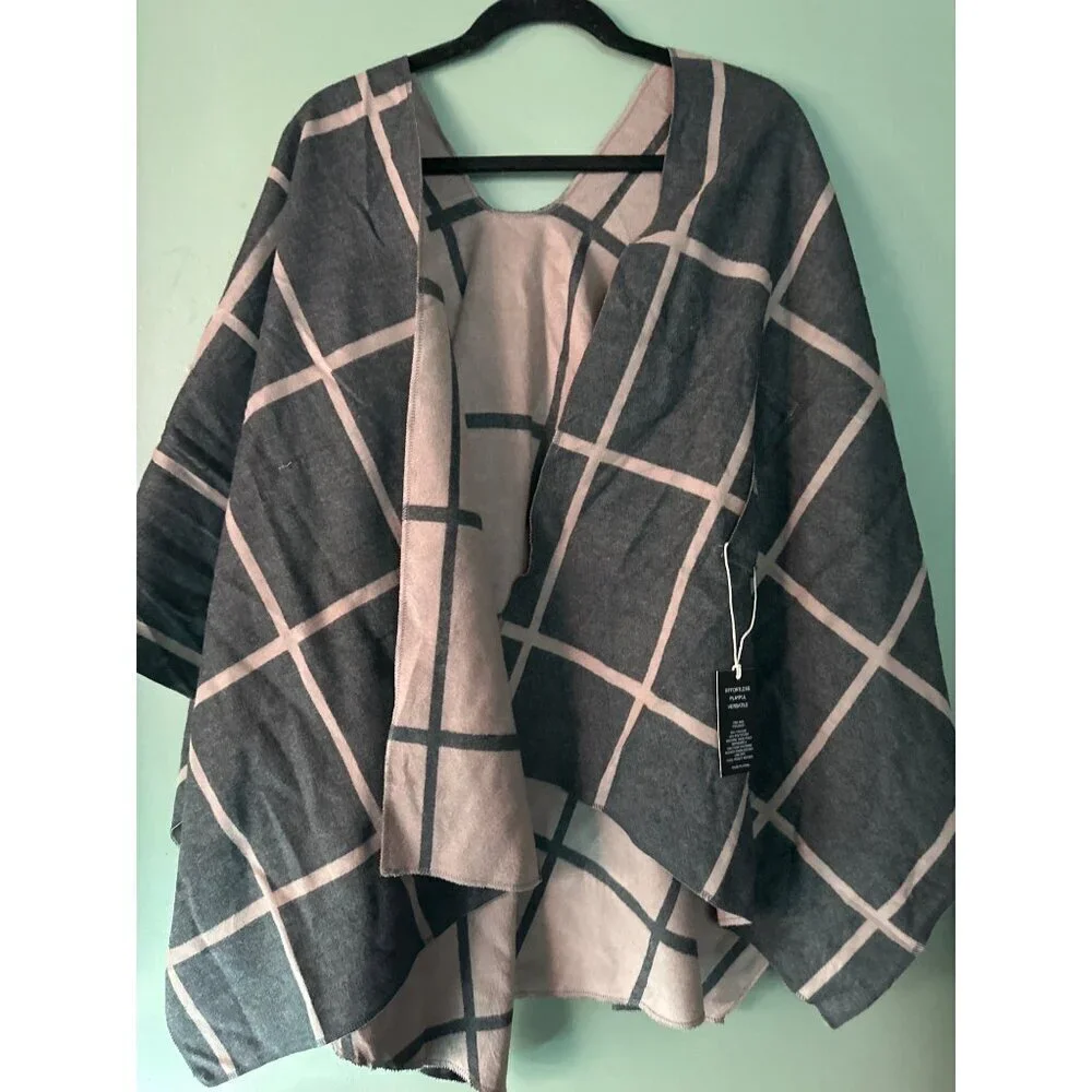 Moss Rose Women Reversible Poncho Soft Warm Sweater New With Tags Cozy Layering